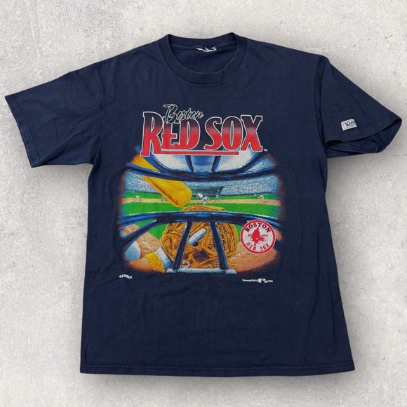 Vintage 1995 Nutmeg Boston Red Sox T-Shirt Navy Blue MLB Catcher Mask Graphic